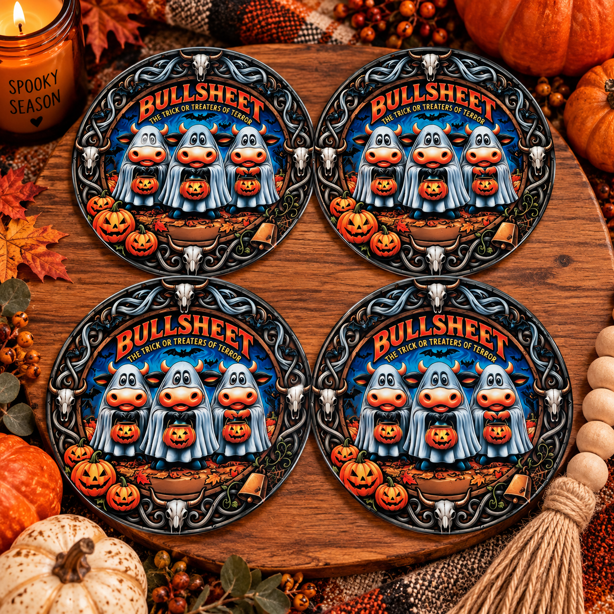 Bullsheet Halloween glass coaster set