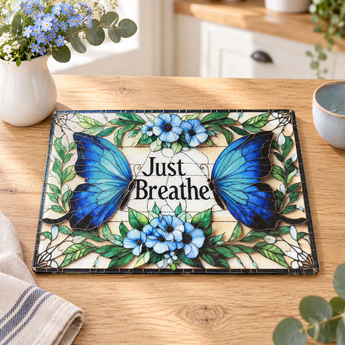Just Breathe glass cutting board