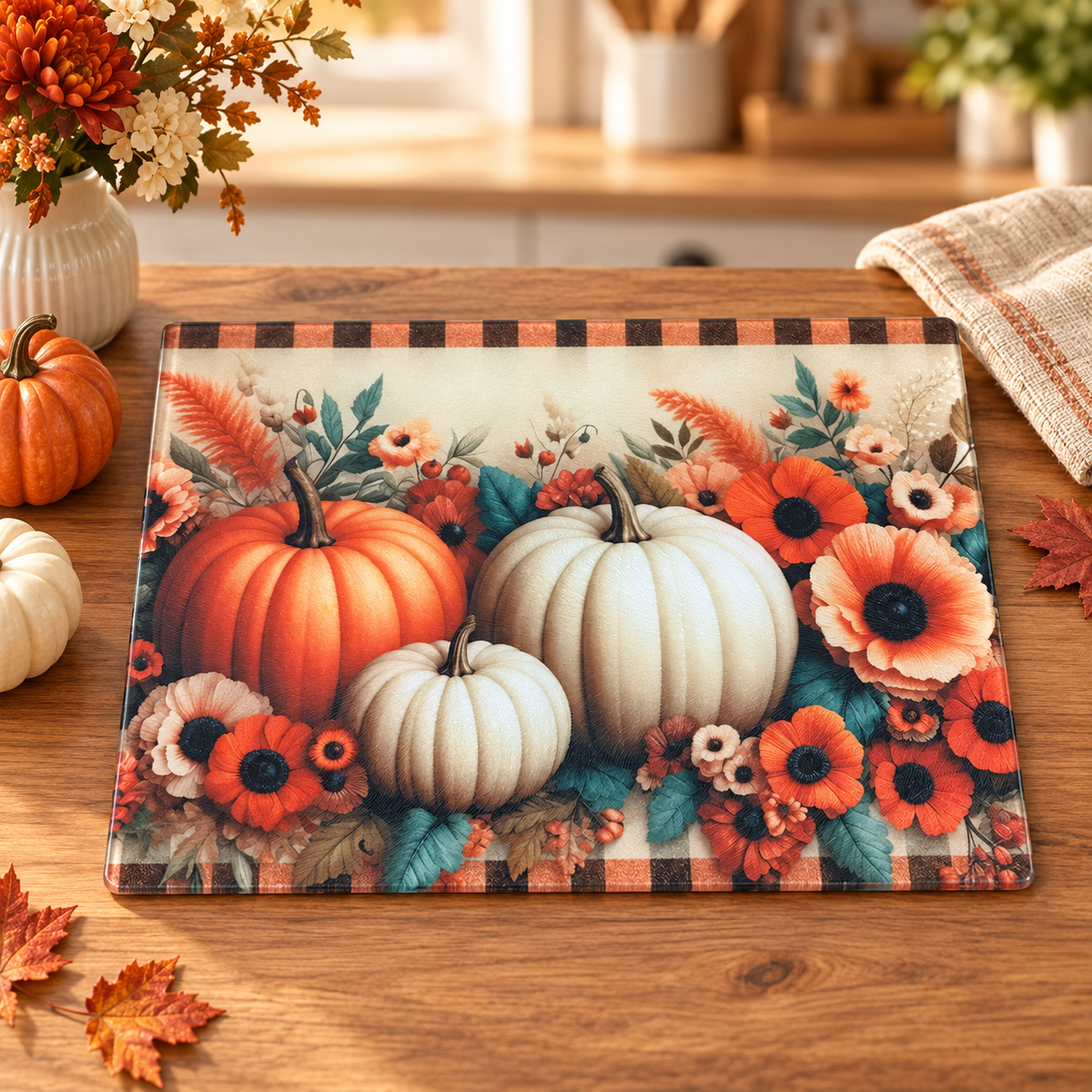 Fall Pumpkin glass cutting board