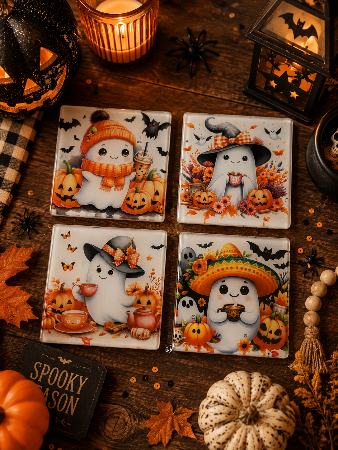 Glass Ghost Coaster set