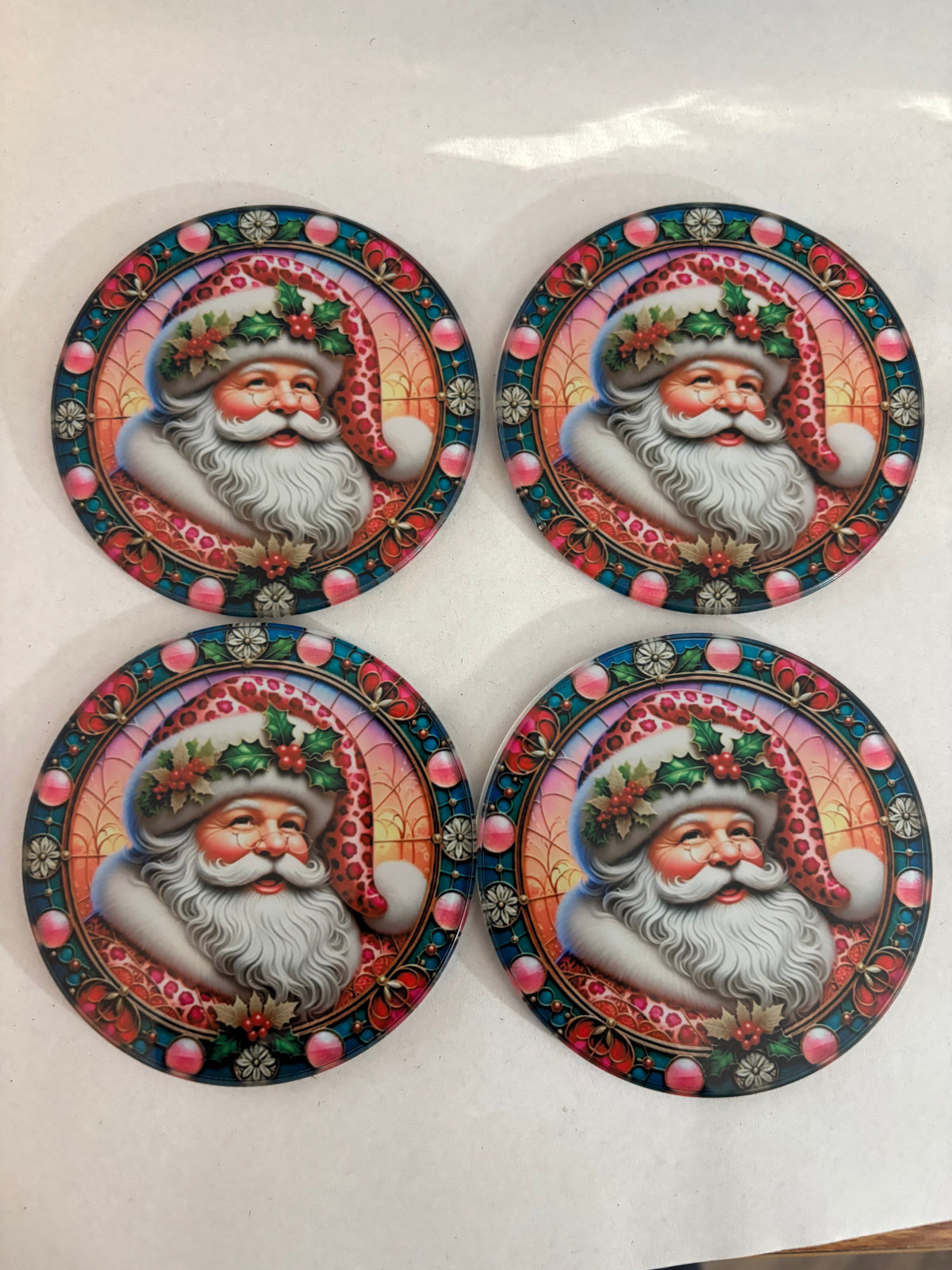 Pink Santa Round Coaster set