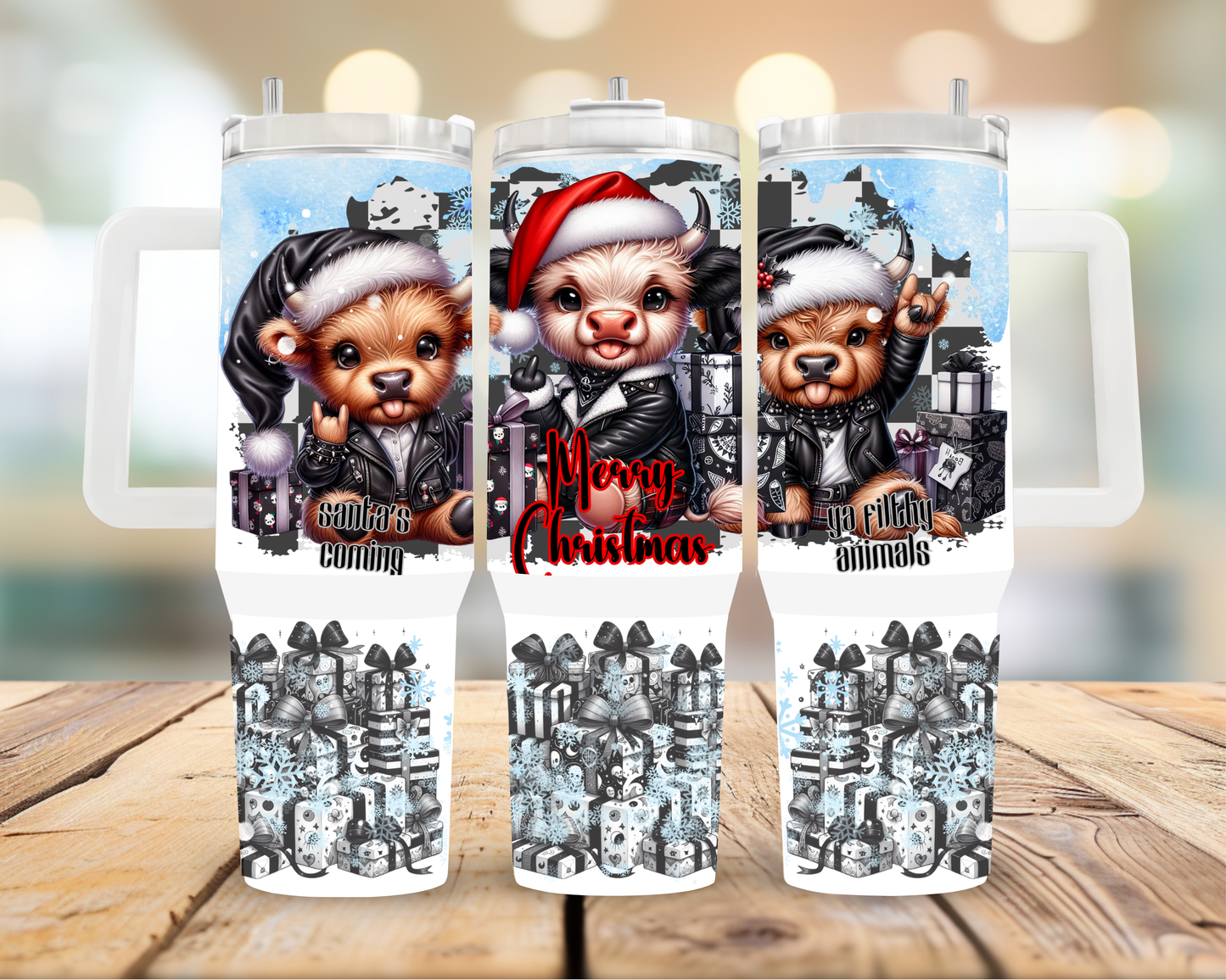 40oz Highland Cow Christmas Tumbler | Glitz & Glamour