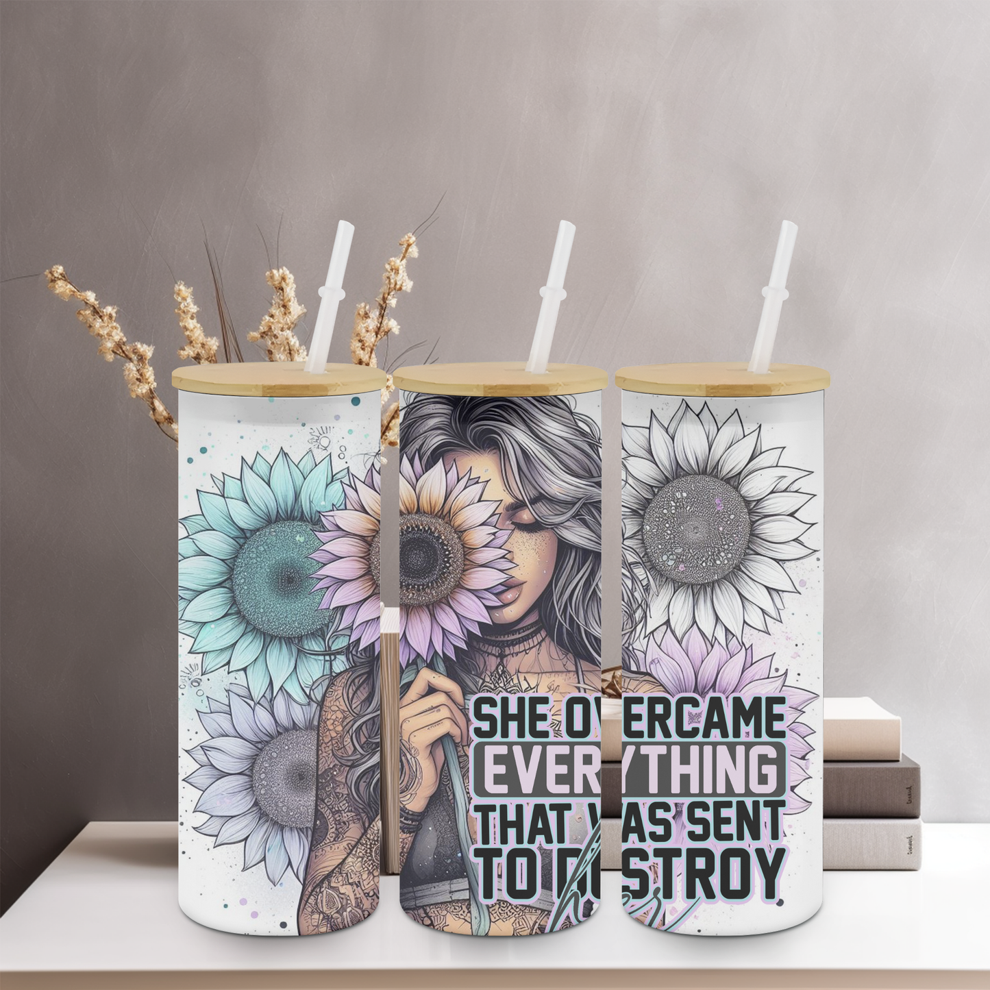 She Overcame Frosted Glass 25oz Tumbler | Glitz & Glamour Tumblers