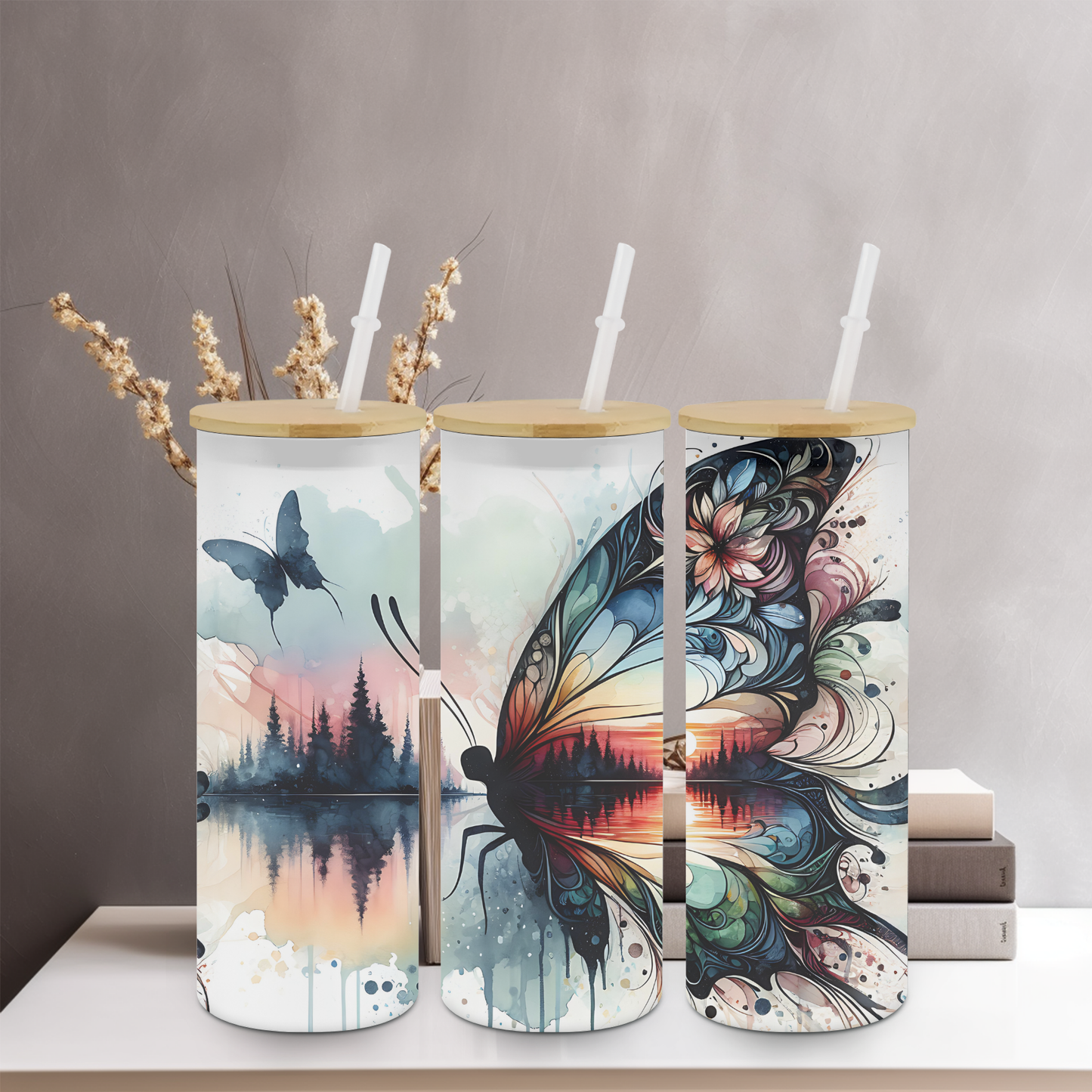 Butterfly 25oz Frosted Glass Tumbler | Glitz & Glamour
