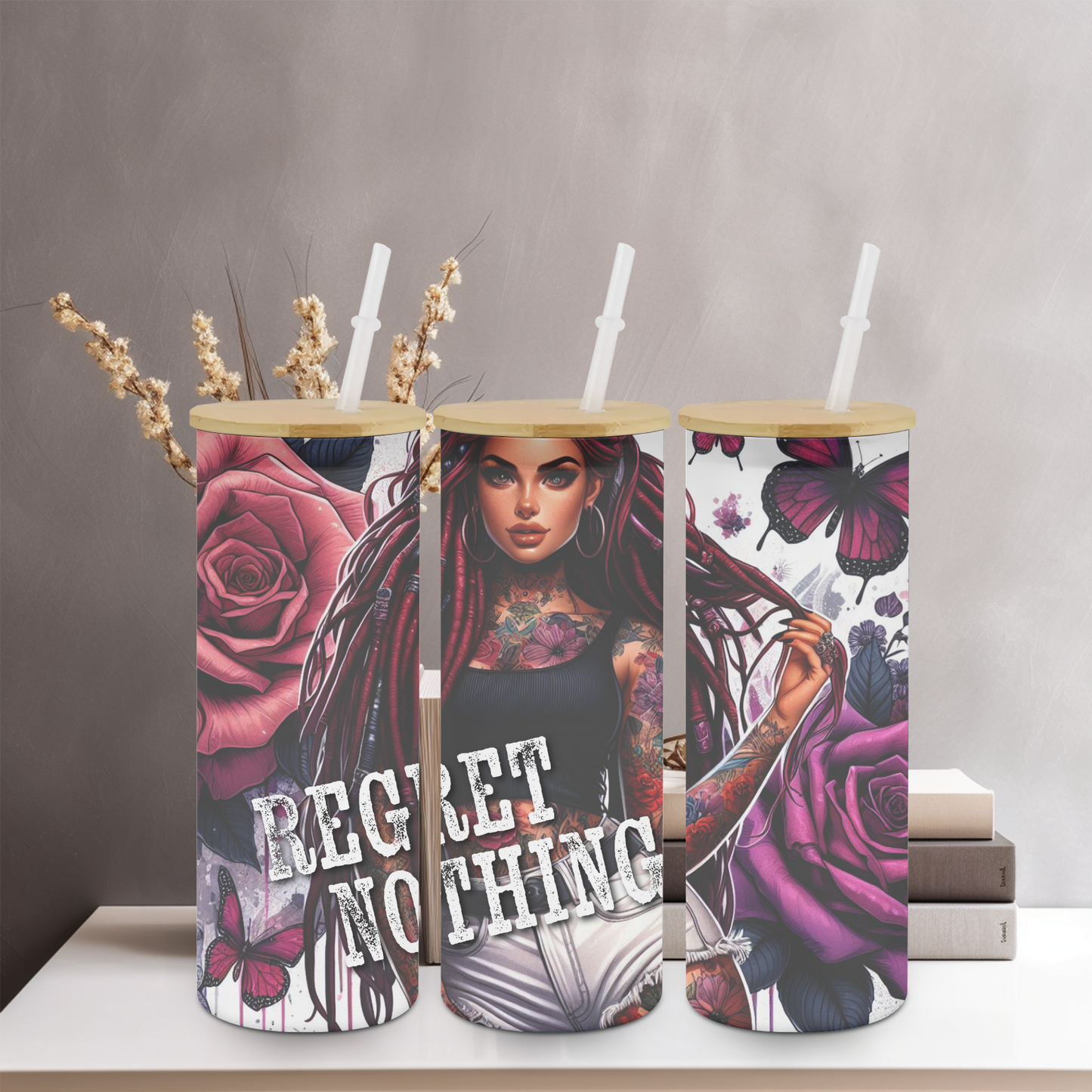 Regret Nothing 25oz Frosted Glass Tumbler | Glitz & Glamour