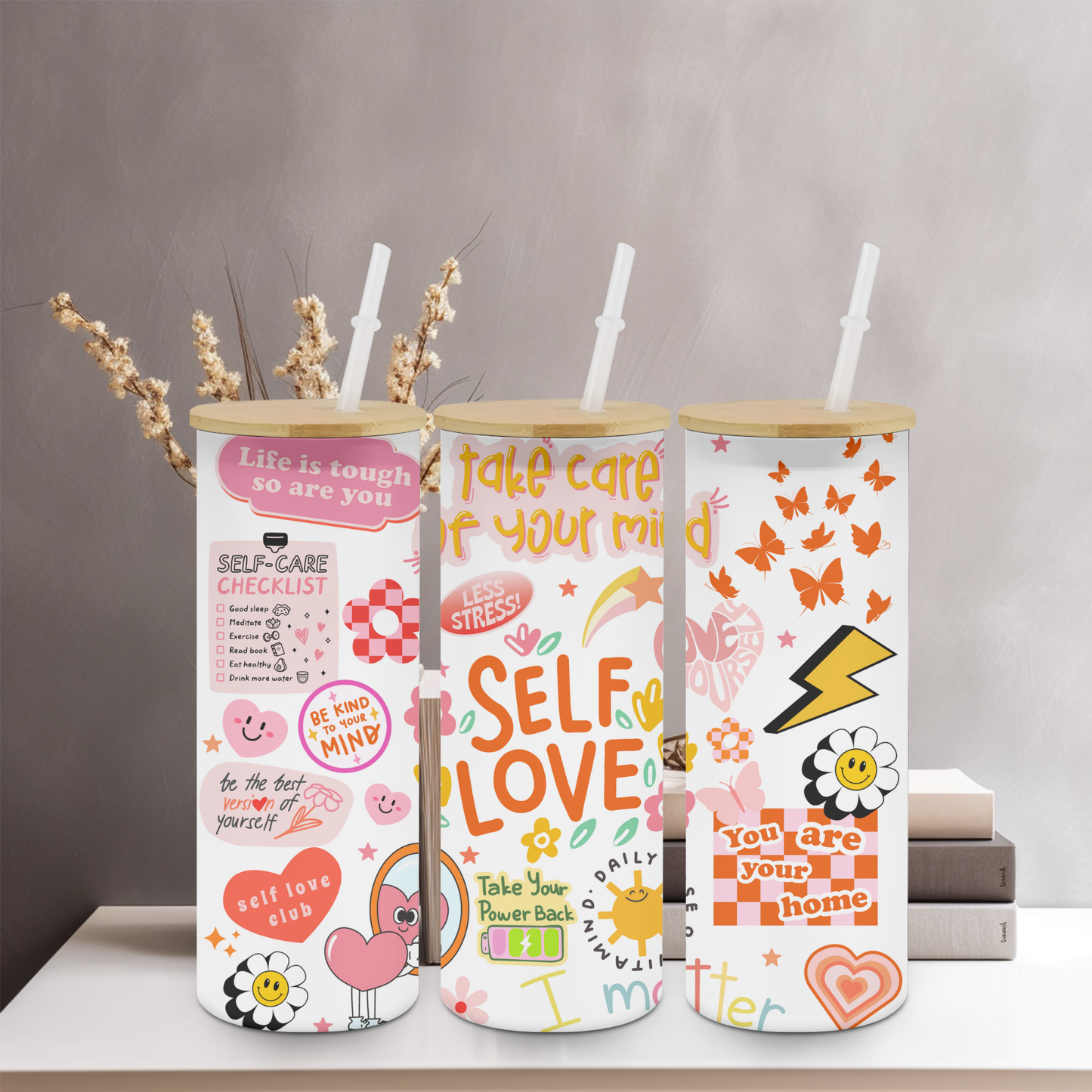 Self Love 25oz Frosted Glass Tumbler | Glitz & Glamour