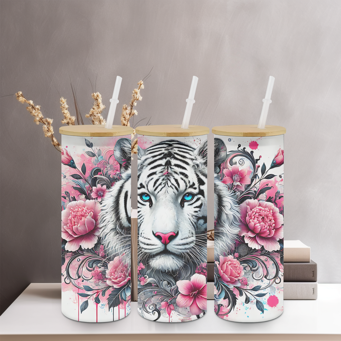 White Tiger 25oz Frosted Glass Tumbler | Glitz & Glamour