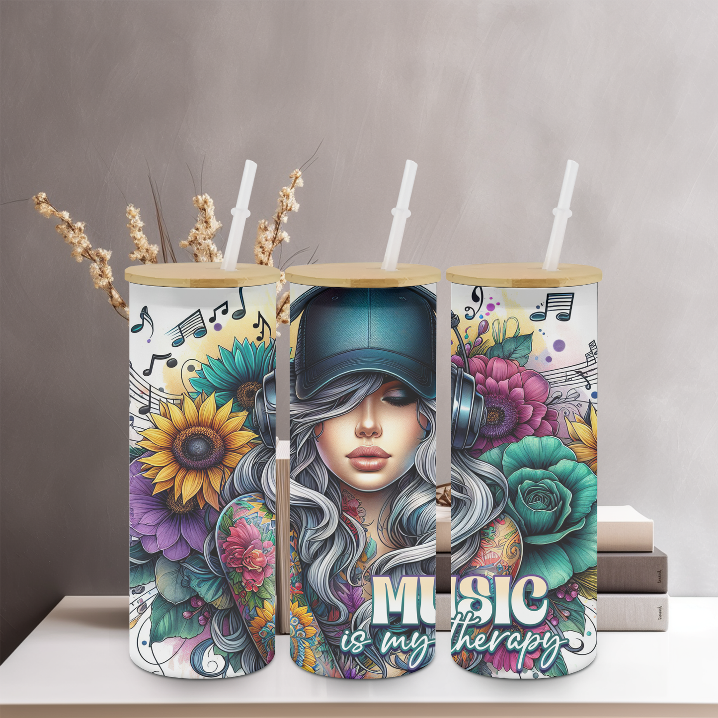 Music Is My Therapy 25oz Frosted Glass Tumbler | Glitz & Glamour