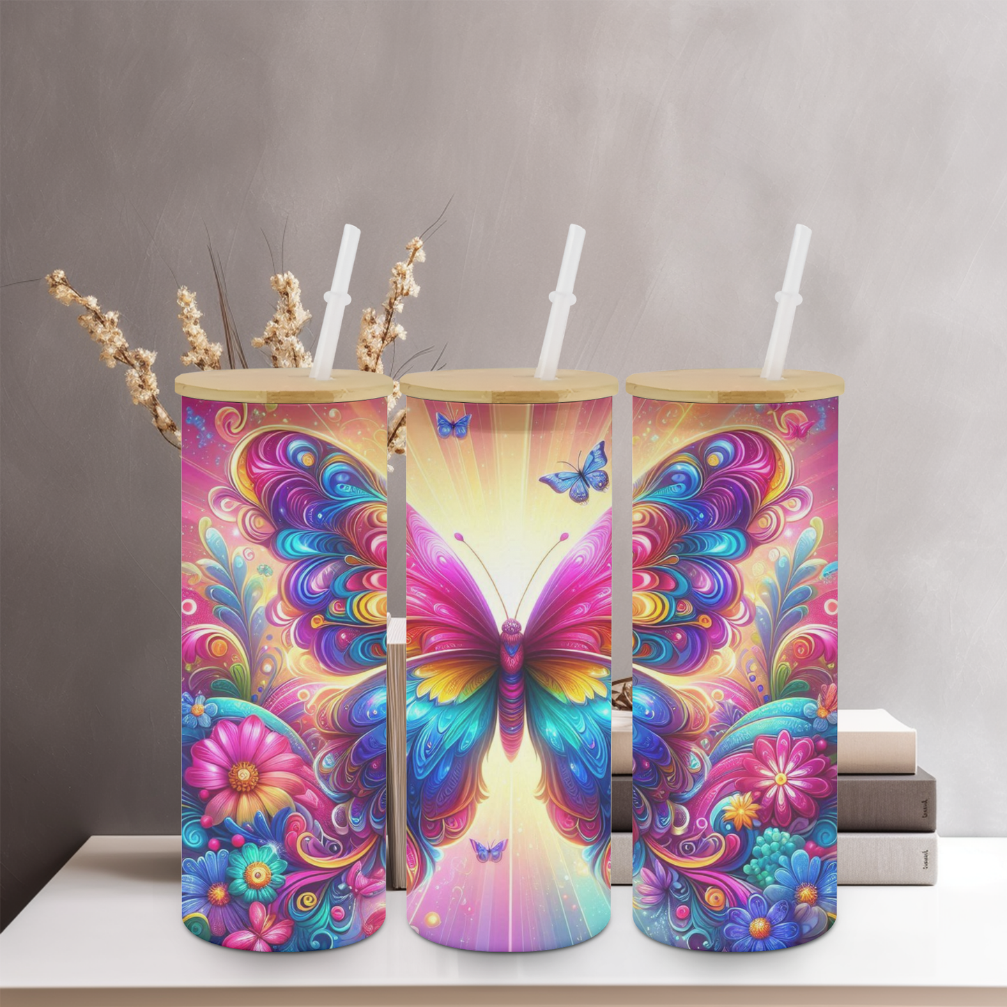Butterfly 25oz Frosted Glass Tumbler