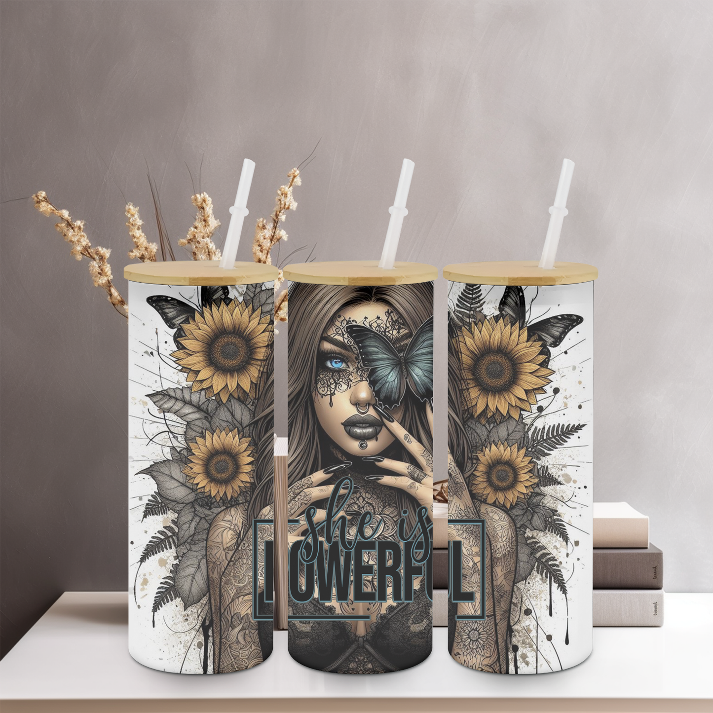 She Is Powerful 25oz Frosted Glass Tumbler | Glitz & Glamour