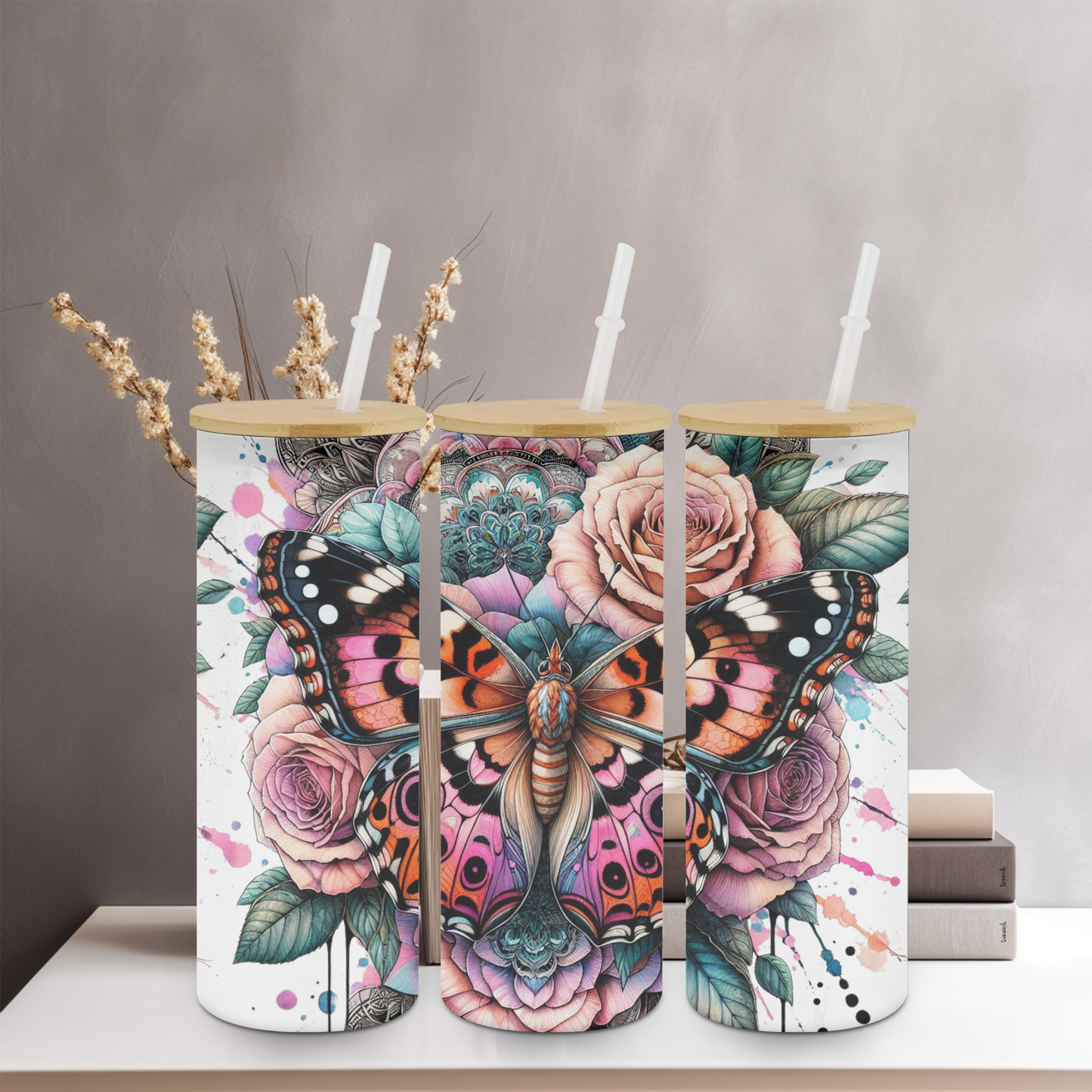 Butterfly 25oz Frosted Glass Tumbler