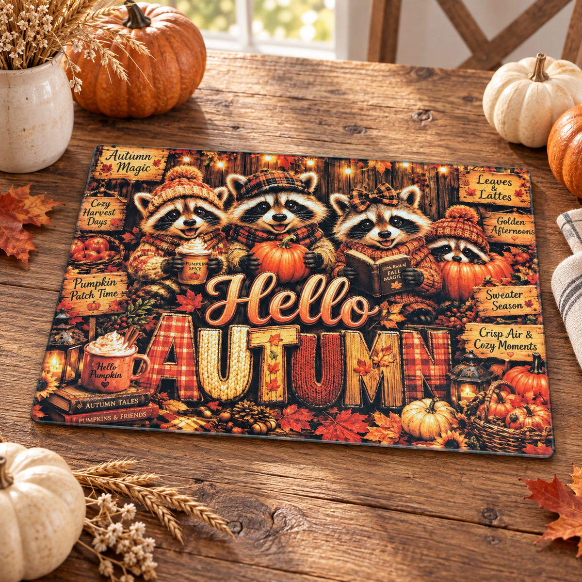 Hello Autumn Glass Cutting Board