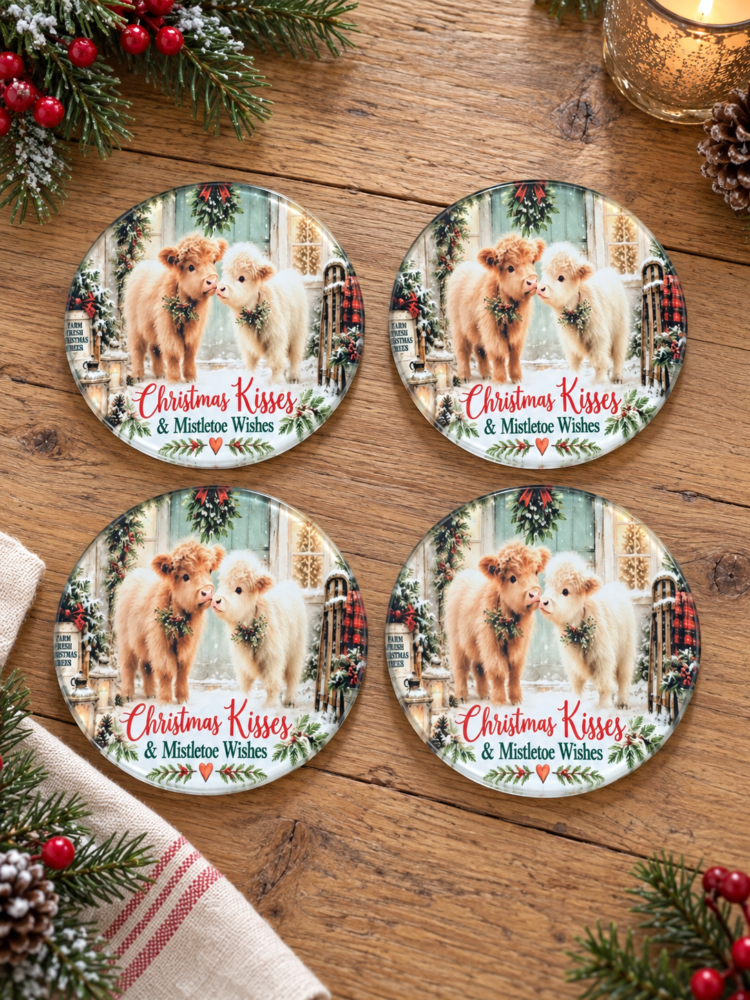 Christmas Kisses Glass Coasters