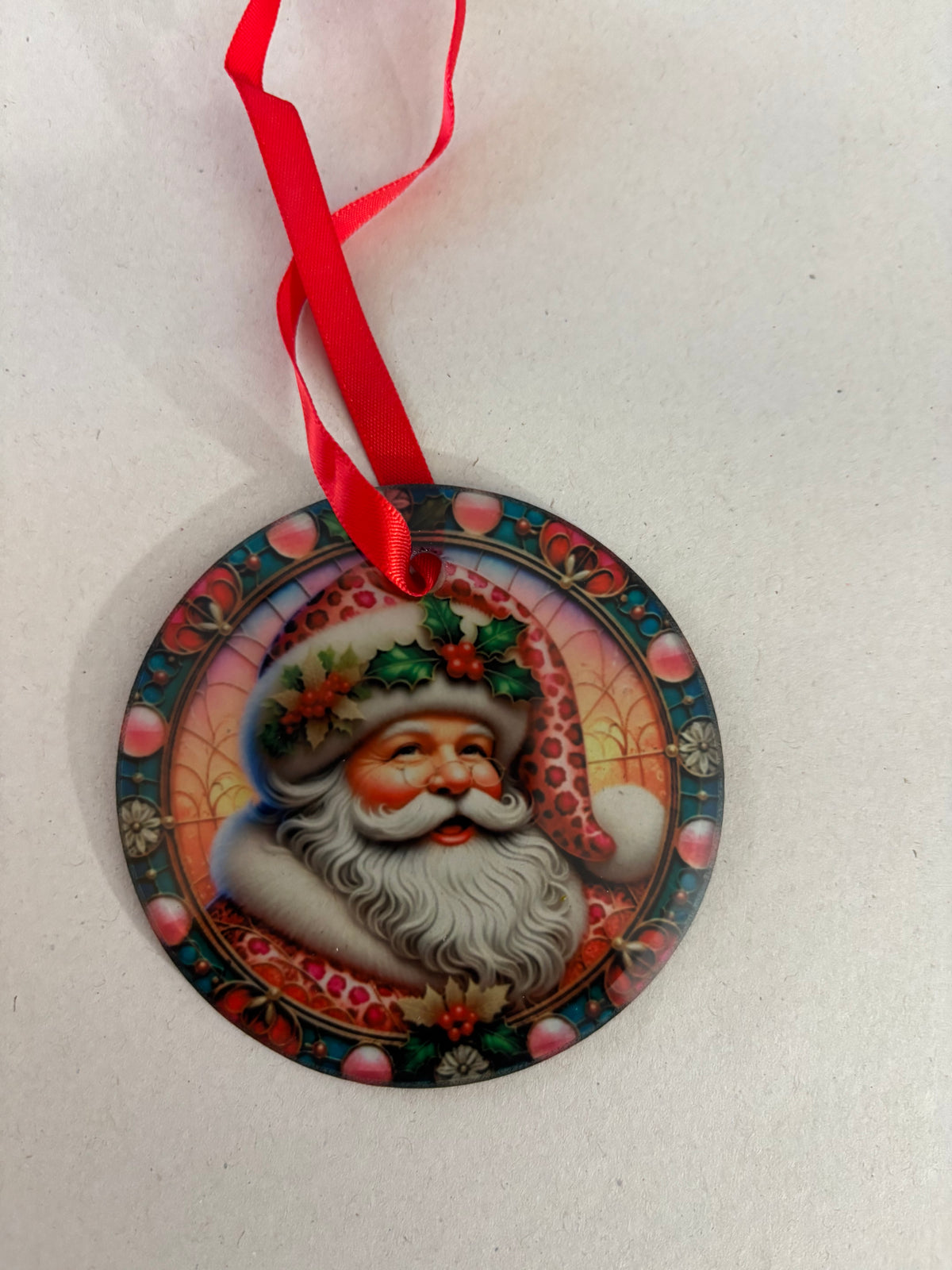 Pink Santa Glass Ornament