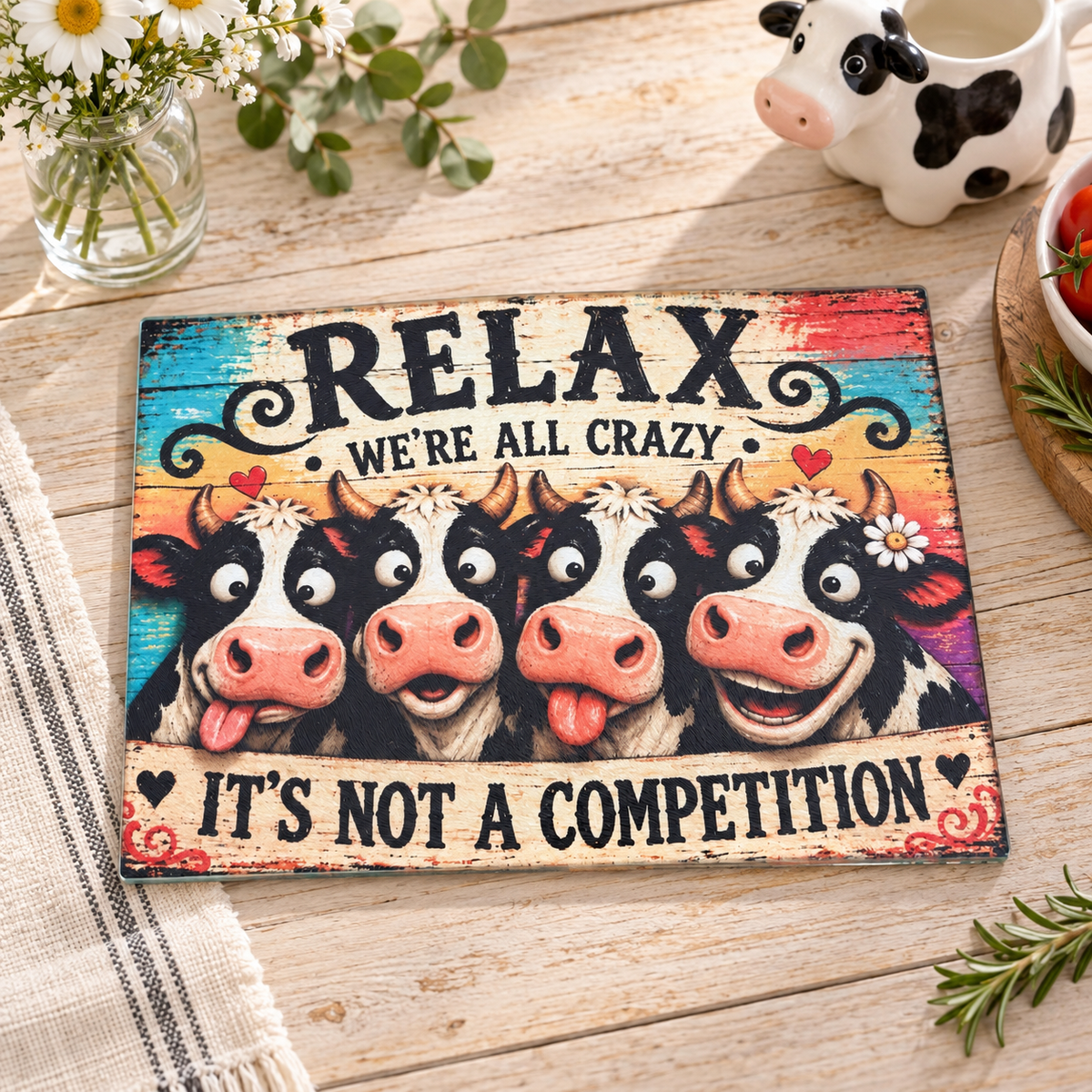 Funny Cow Glass Cutting Board