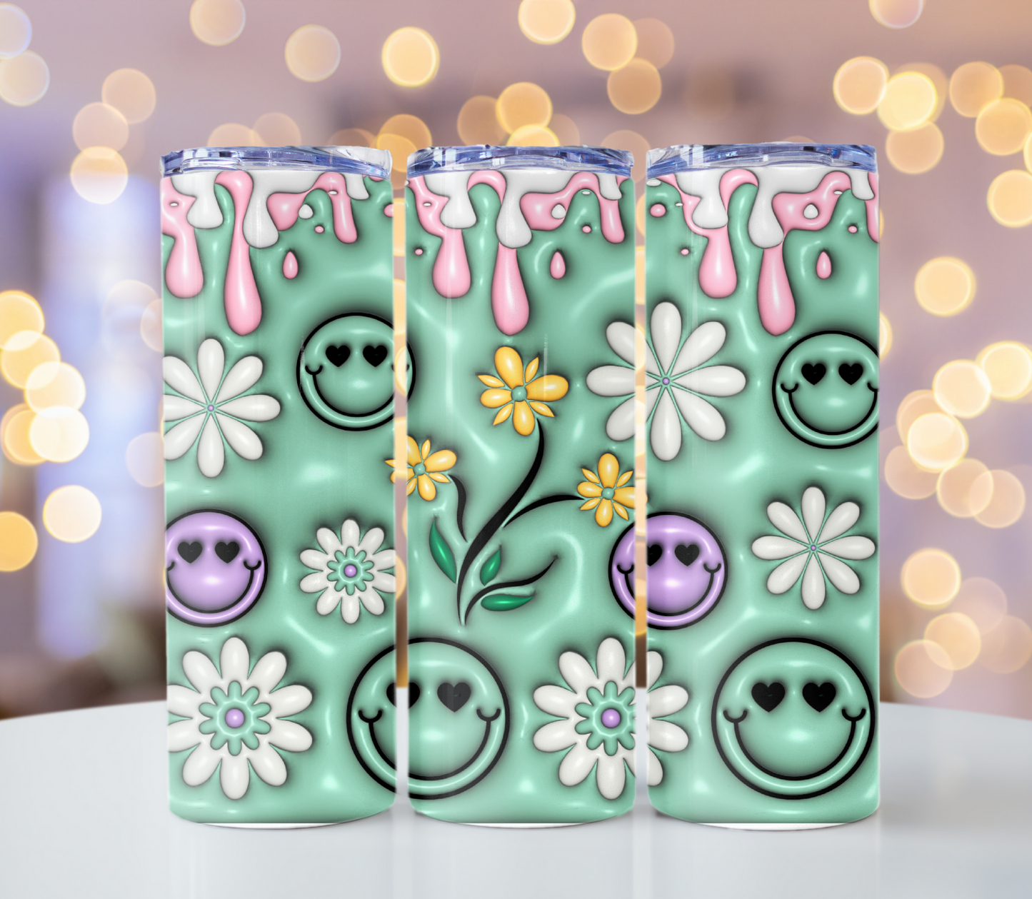3D Puff Smiley Face Tumbler Drinkware | Glitz & Glamour Tumblers