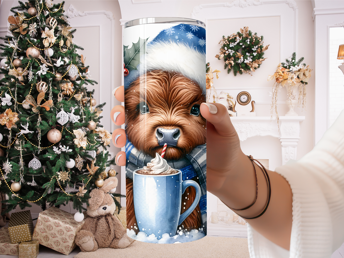 20oz Christmas cow tumbler