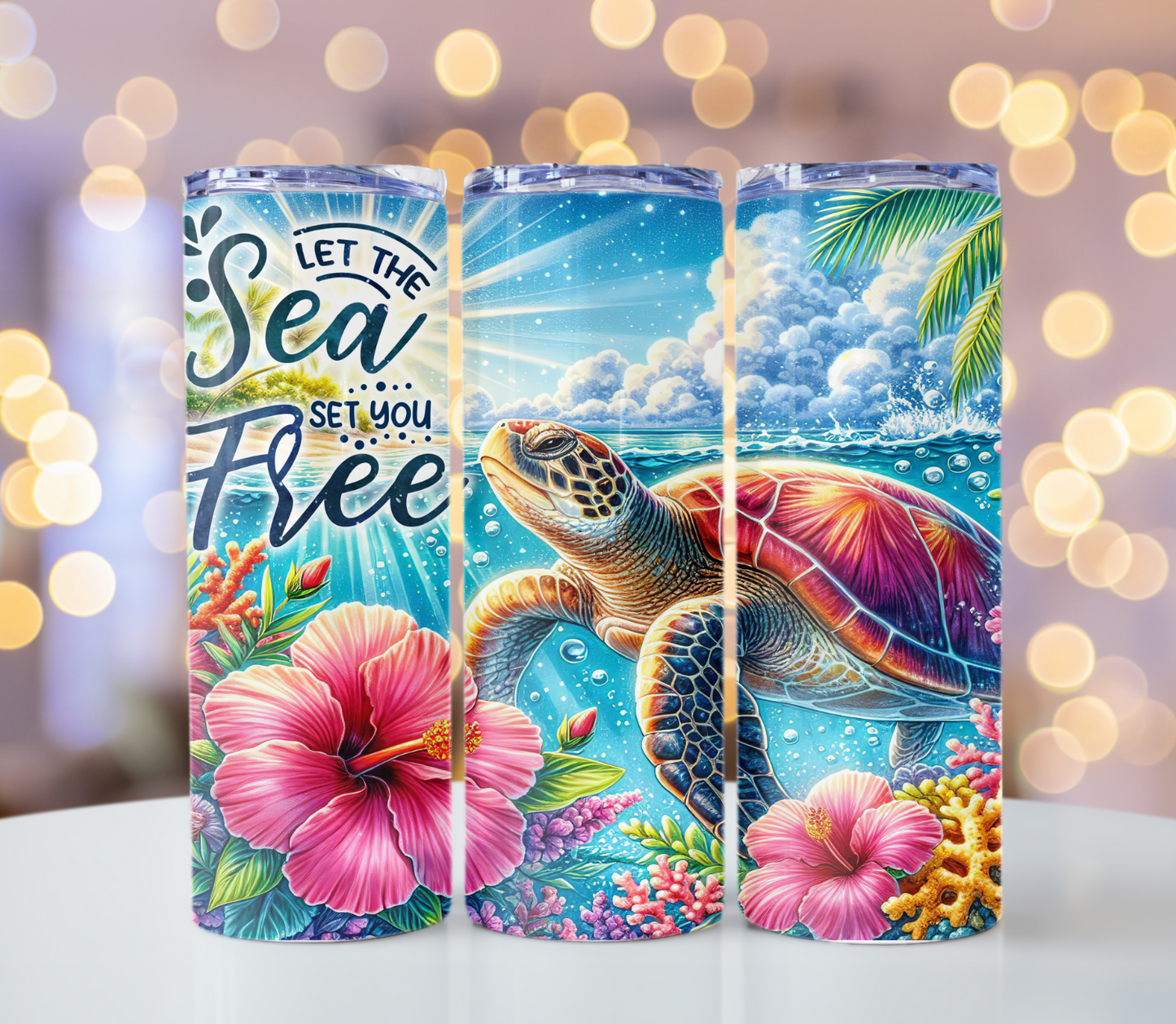 Let The Sea Set You Free Tropical Turtle Tumbler | Glitz & Glamour Tumblers
