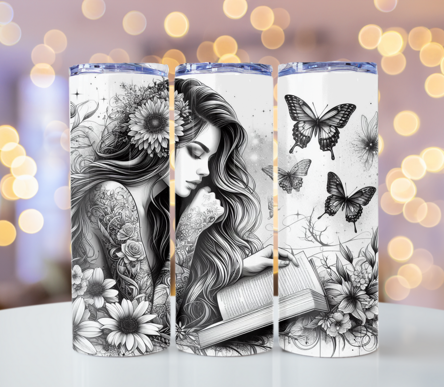Tattoo Girl Reading Tumbler | Glitz & Glamour Tumblers