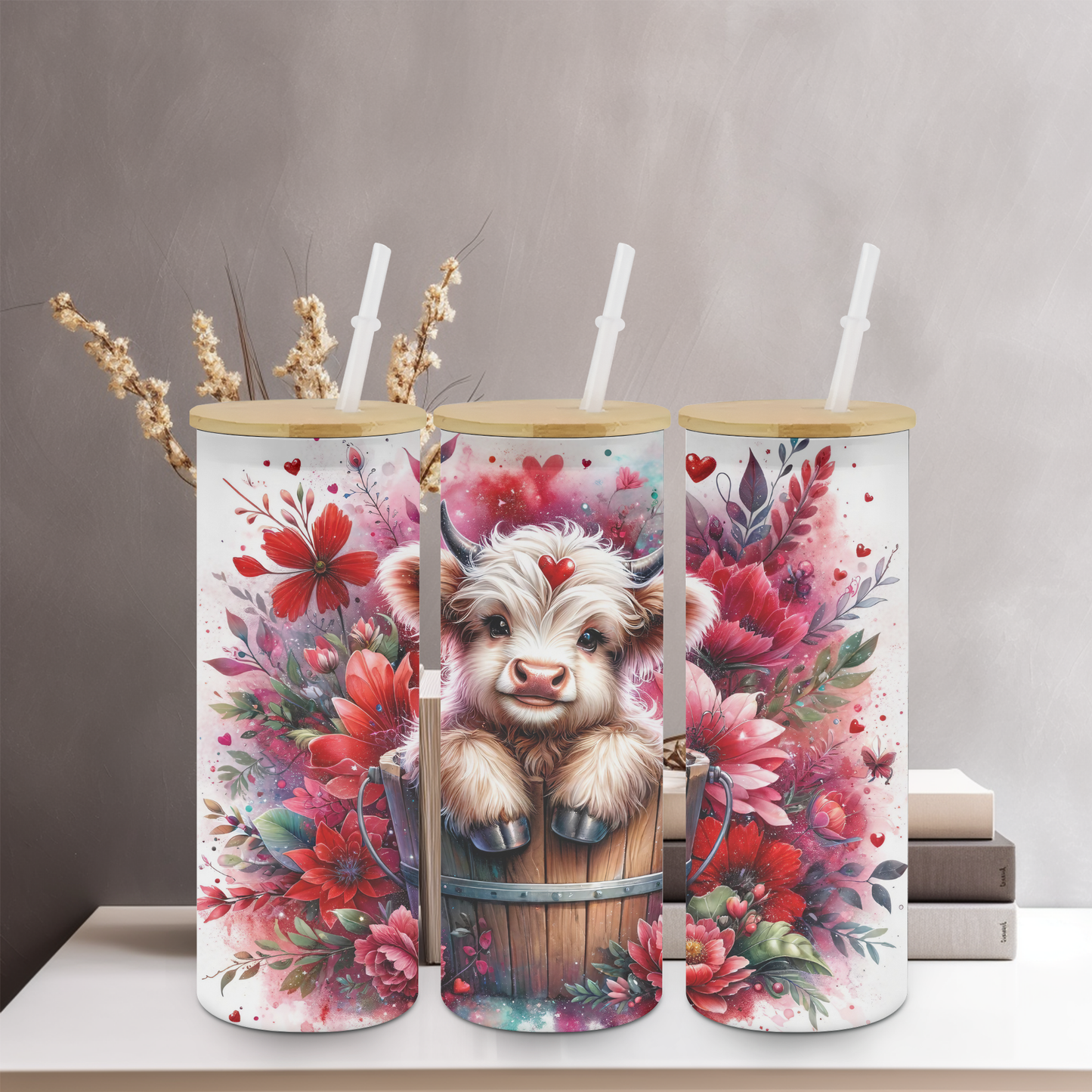 Highland Cow Frosted Glass 25oz Tumbler | Glitz & Glamour Tumblers
