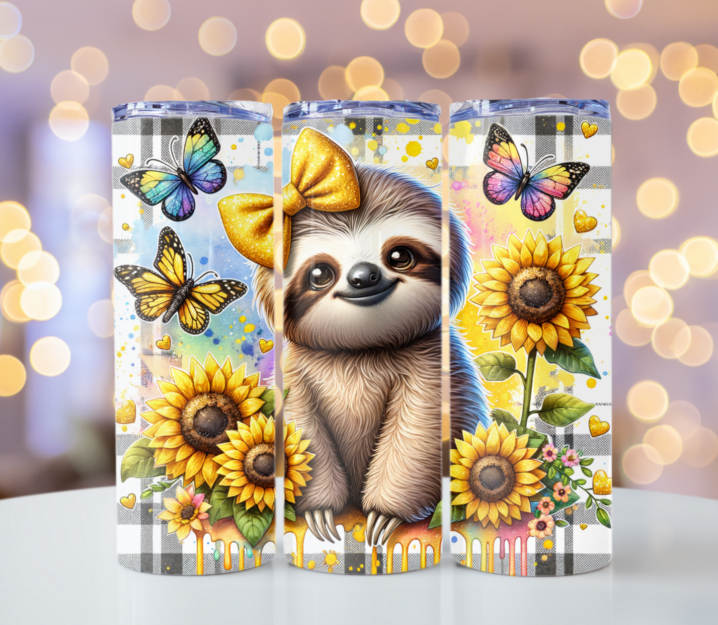Sloth With Yellow Bow Tumbler | Glitz & Glamour Tumblers