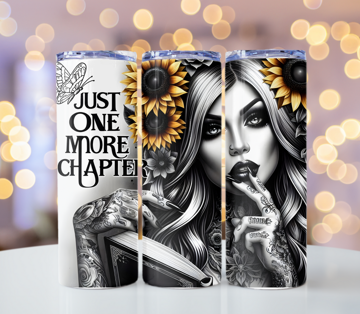 Just One More Chapter Beautiful Tattoo Girl Tumbler | Glitz & Glamour Tumblers