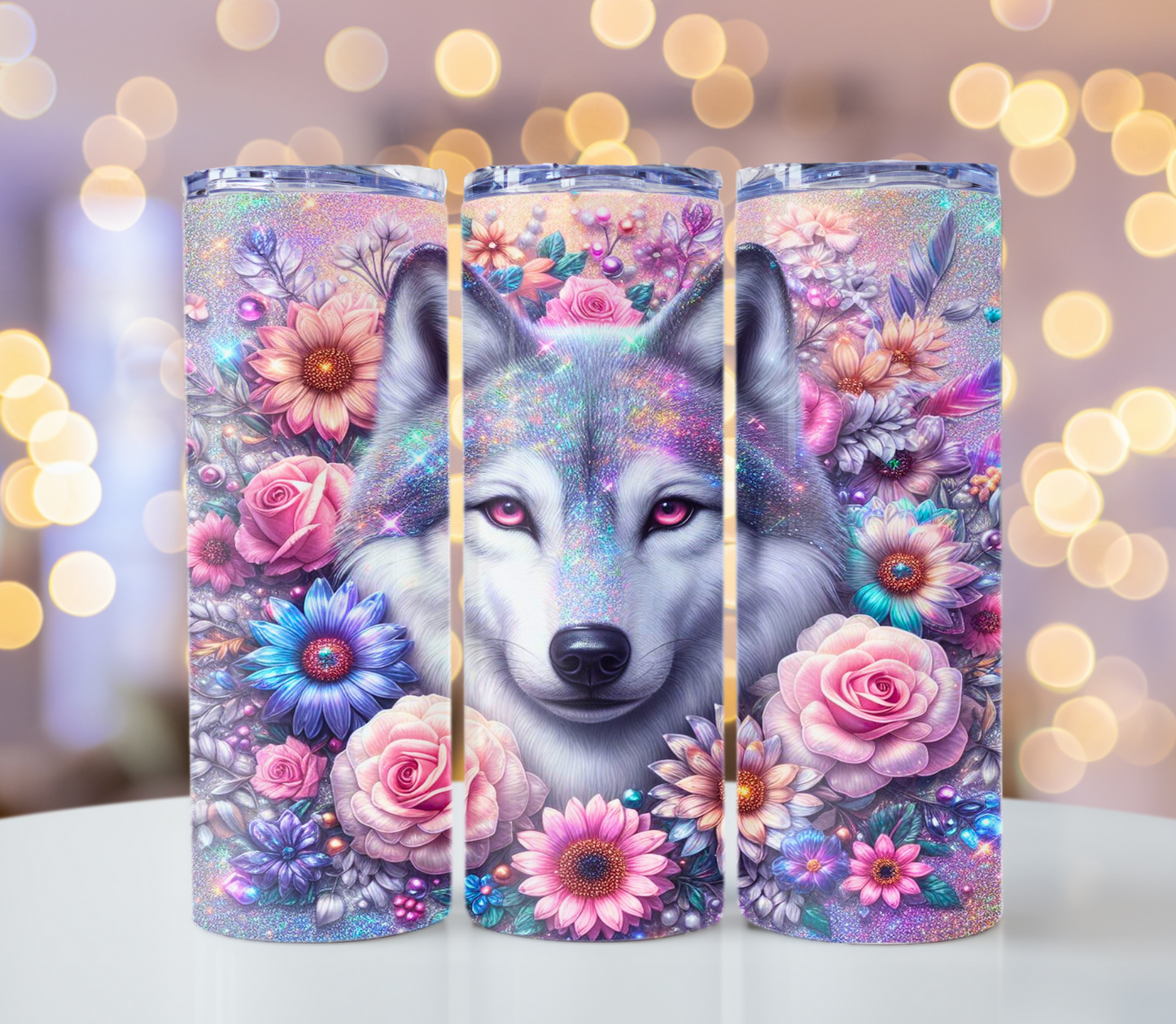 Wolf Floral Design Tumbler | Glitz & Glamour Tumblers