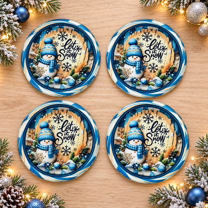 Let it Snow Round Glass Coaster set