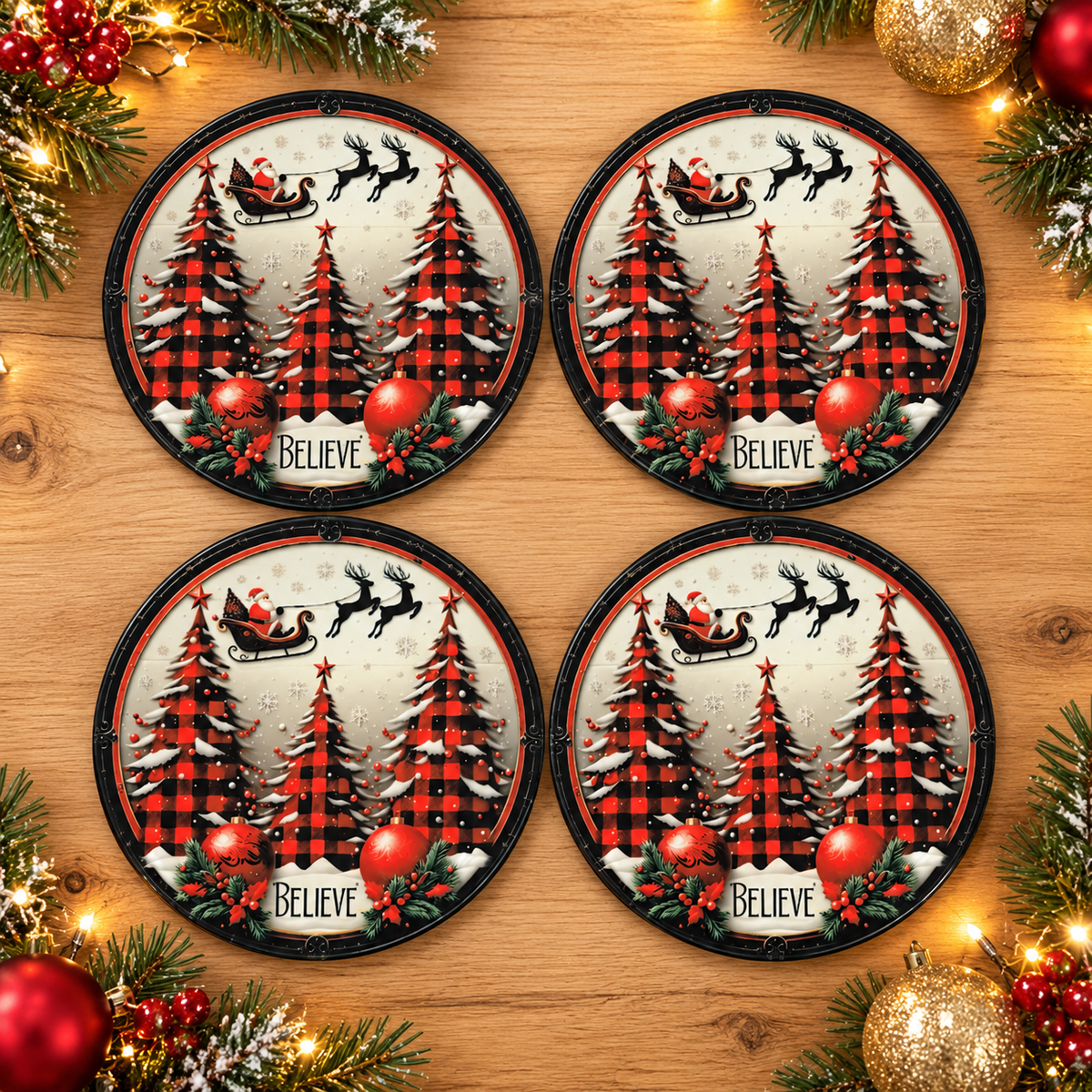 Believe Round Glass Coaster Set
