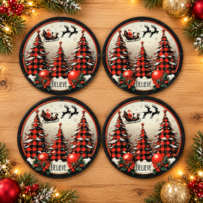 Believe Round Glass Coaster Set