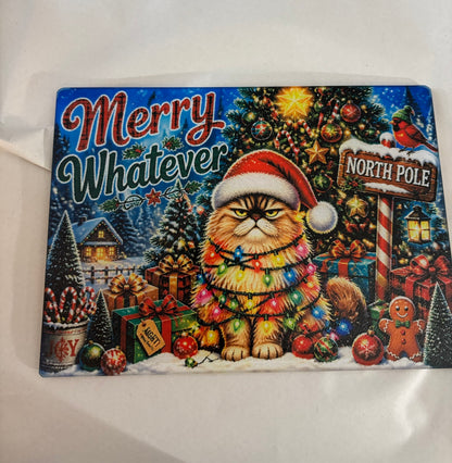 Merry Whatever Cat Glass Cutting Board