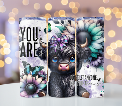 You Are Enough Highland Cow 20oz Tumbler | Glitz & Glamour