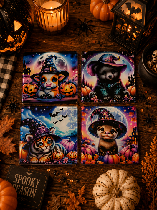 Cute Halloween Glass Coaster set