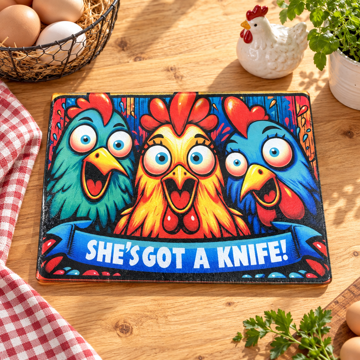 Funny Chicken Glass Cutting Board