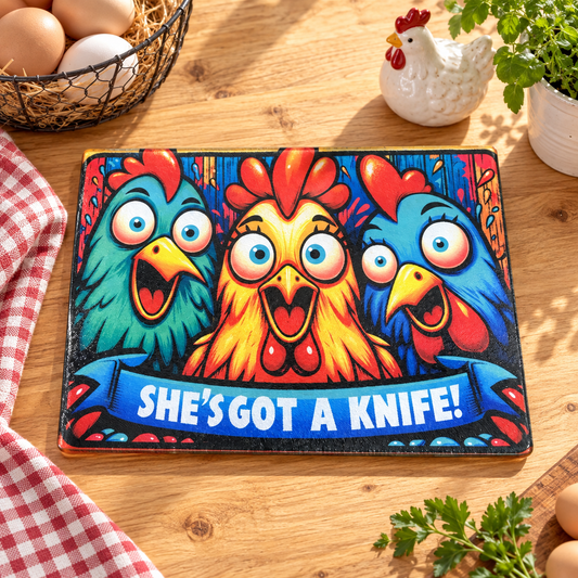 Funny Chicken Glass Cutting Board