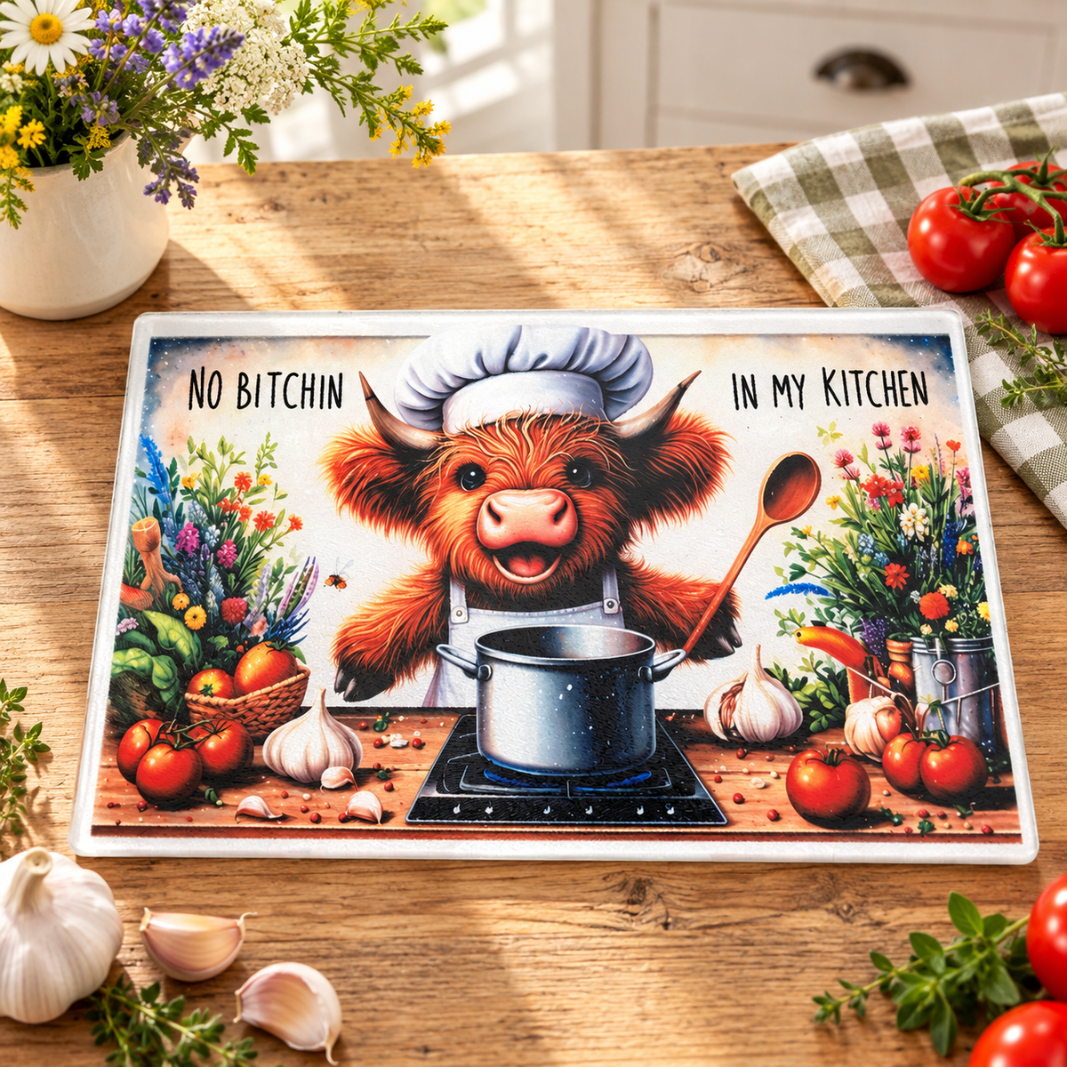 Funny Highland Cow Glass Cutting Board
