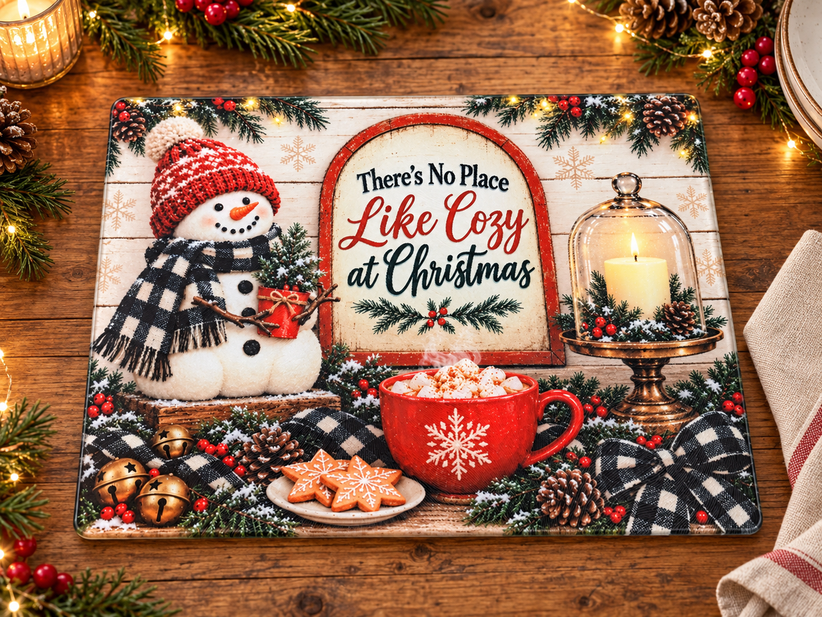 Cozy Christmas Glass Cutting Board