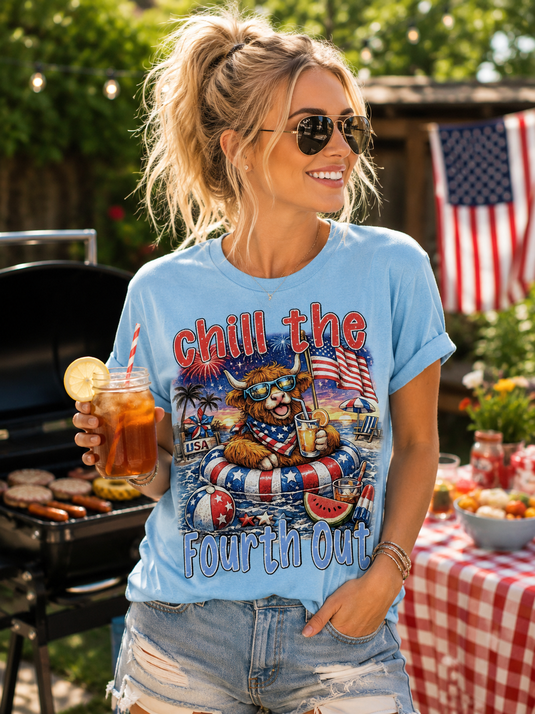 Chill the Fourth out Highland Cow Tshirt