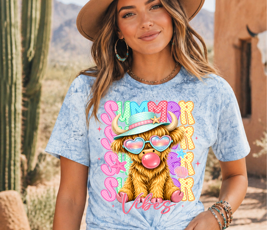 Summer Vibes Highland Cow Comfort Colors Tshirt