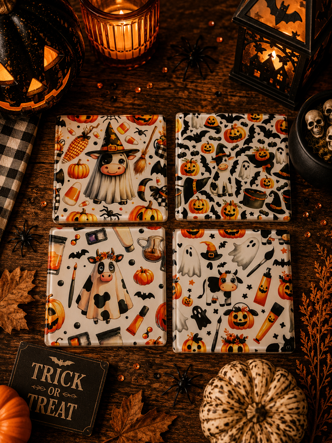 Halloween Cow Glass Coaster set