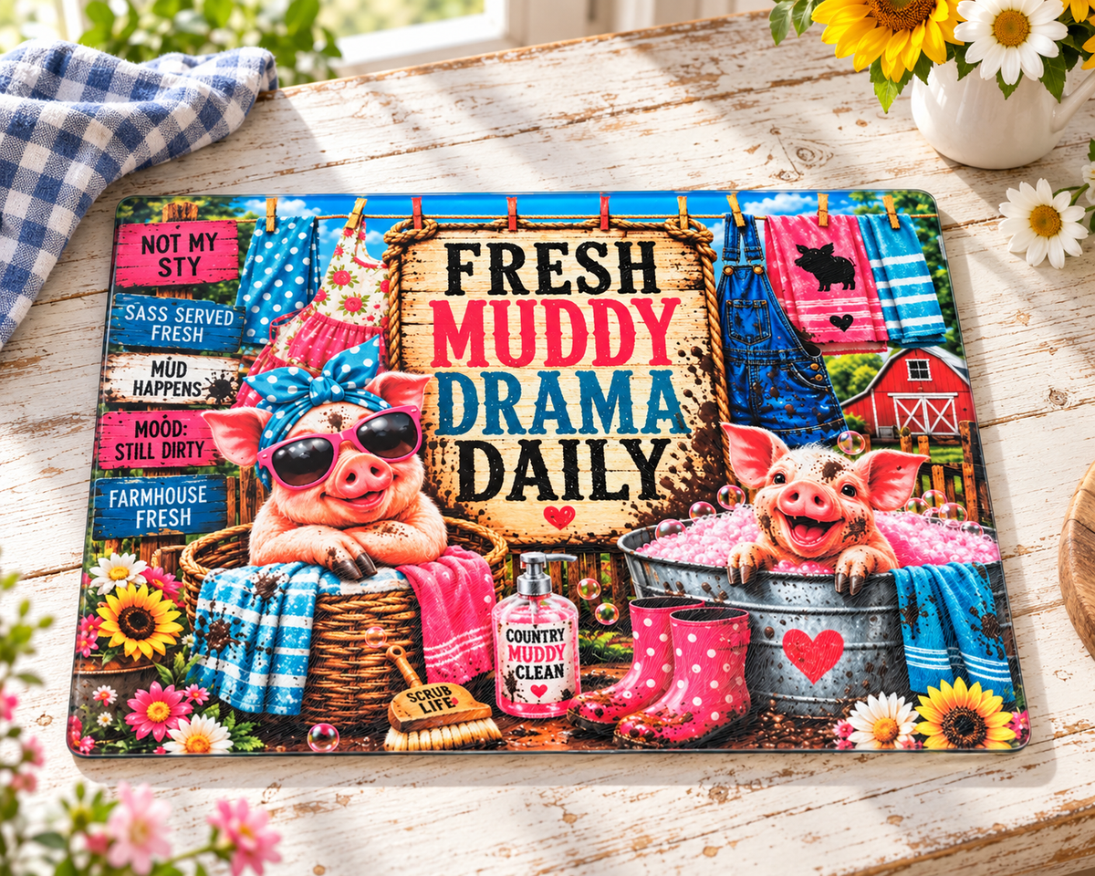 Fresh Muddy Drama Glass Cutting Board