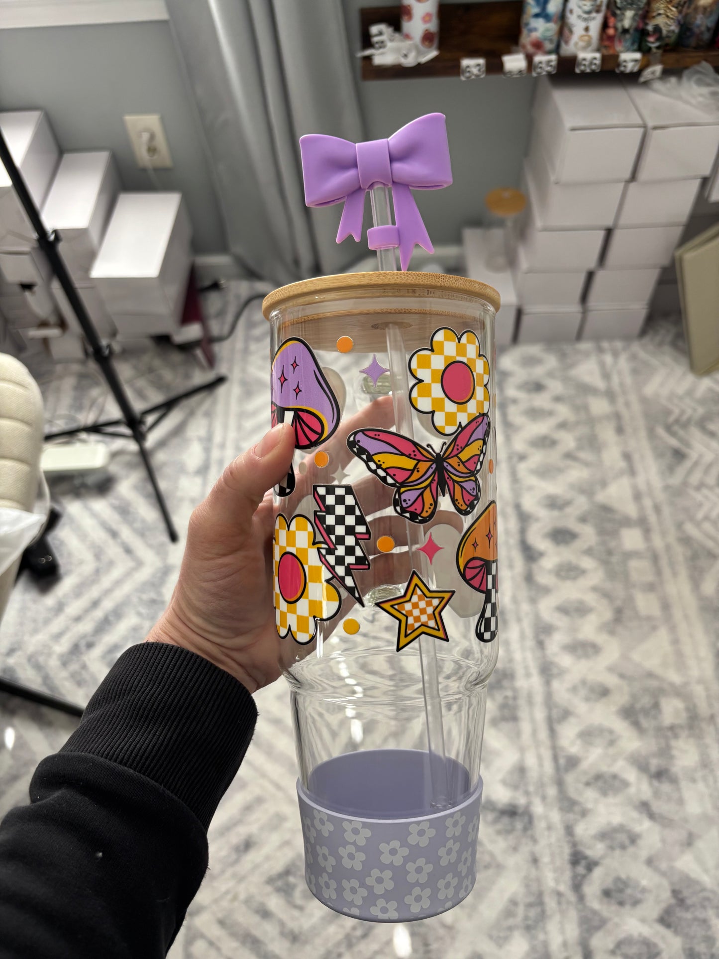 Cute mushroom 40oz glass tumbler