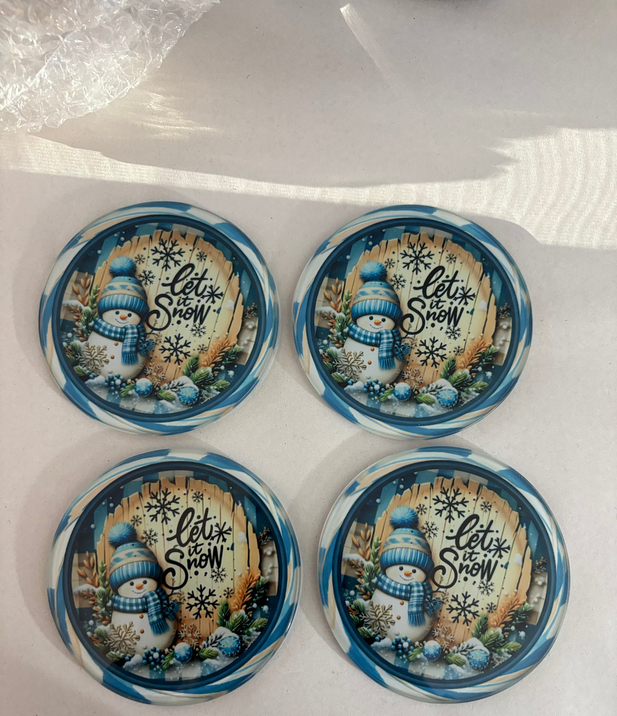 Let it Snow Round Glass Coaster set