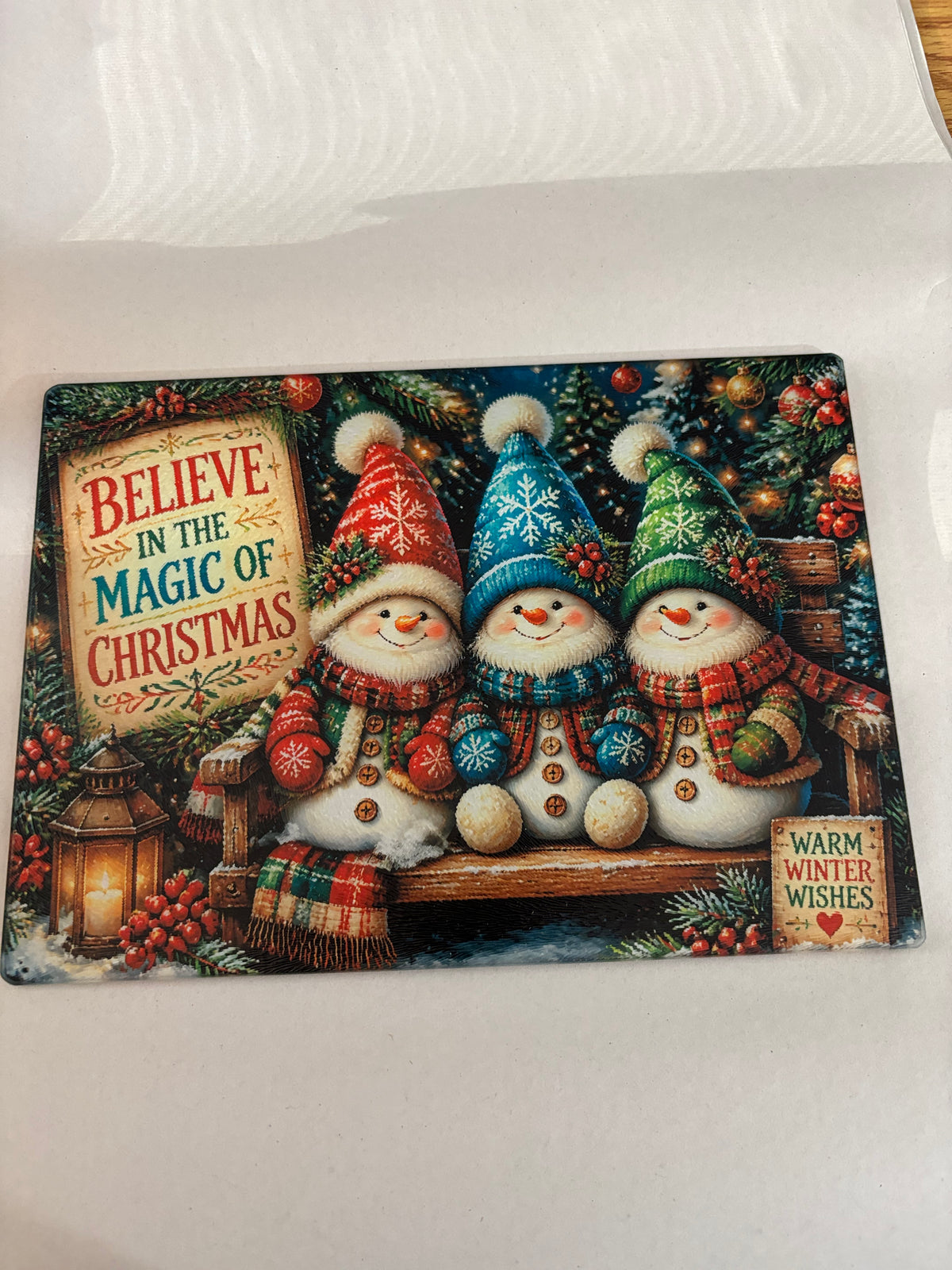 Snowman Glass Cutting Board