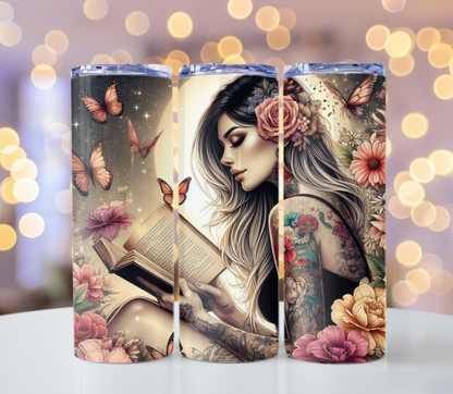 Tattoo Girl Reading Tumbler | Glitz & Glamour Tumblers