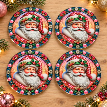 Pink Santa Round Coaster set