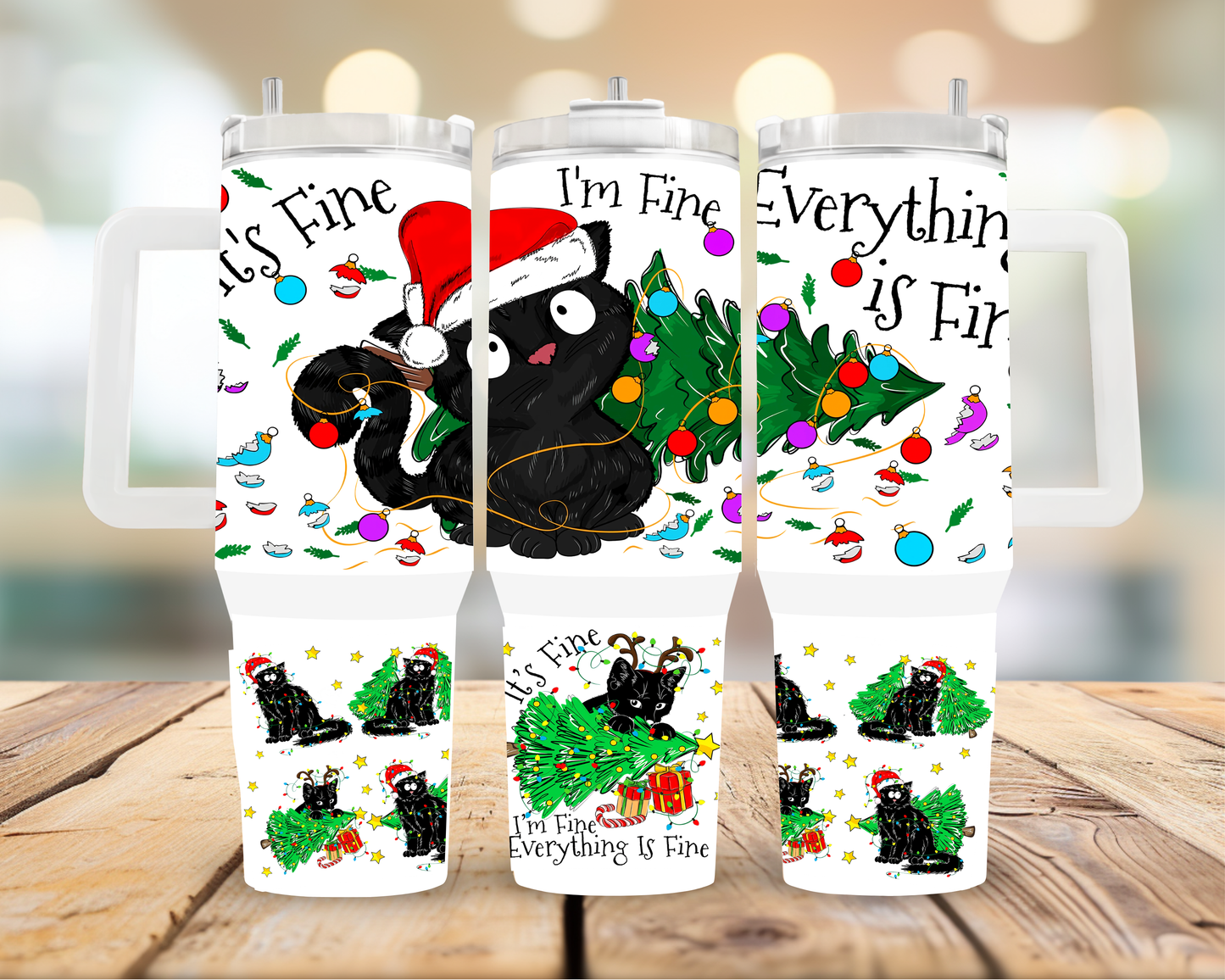 40oz I'm Fine Christmas Cat Tumbler | Glitz & Glamour