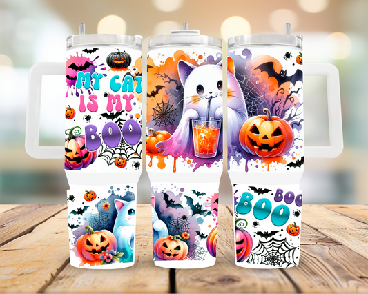 40oz Halloween Cat Ghost Tumbler | Glitz & Glamour Tumblers