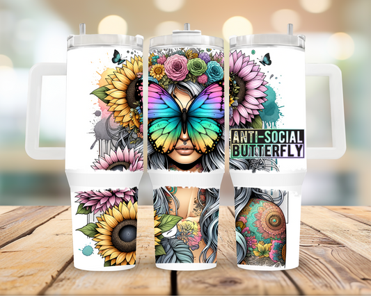 Anti Social Butterfly 40oz Tumbler | Glitz & Glamour