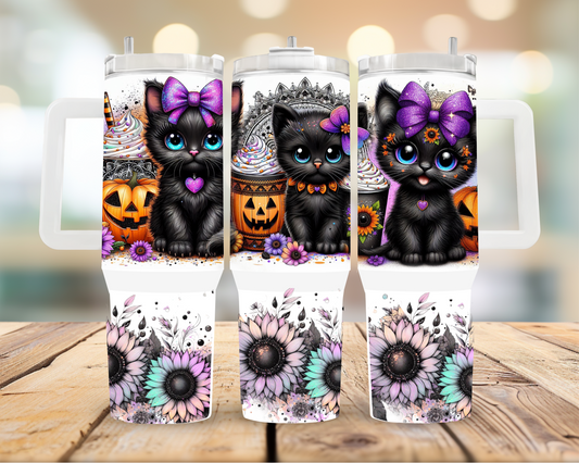 40oz Halloween Black Cat Tumbler | Glitz & Glamour Tumblers